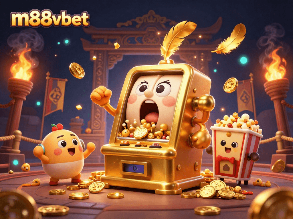 Spin to win with m88vbet's engaging slot machine themed illustration filled with excitement and rewards.