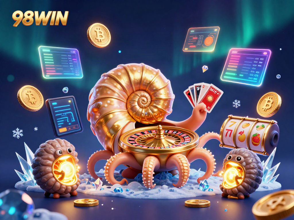 Experience the vibrant action at 98WIN Casino featuring a magical scene of thrilling game elements and colorful characters.