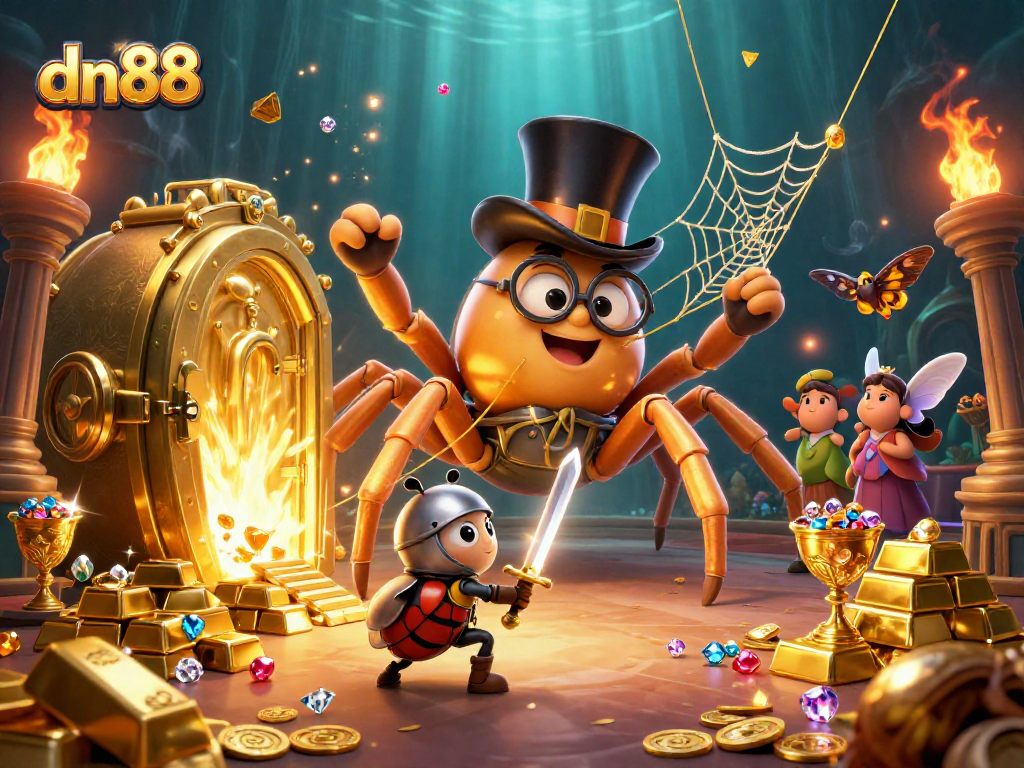 Engage with the vibrant world of dn88 as a golden tarantula weaves bets in a dazzling casino.