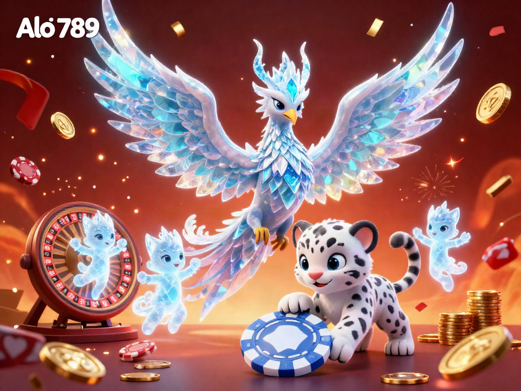 Engage with Alo 789 through an exhilarating scene featuring a shimmering phoenix and lively casino elements.