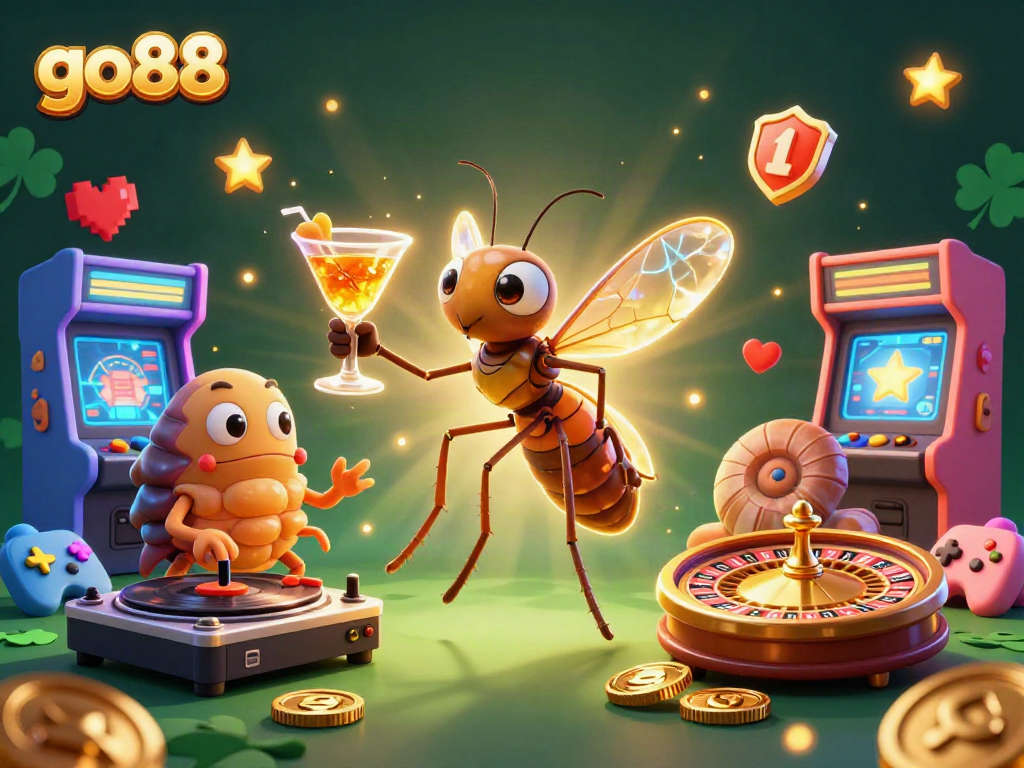 Engage in exciting go88 casino adventures with an animated scene of mascots and vibrant gaming elements.