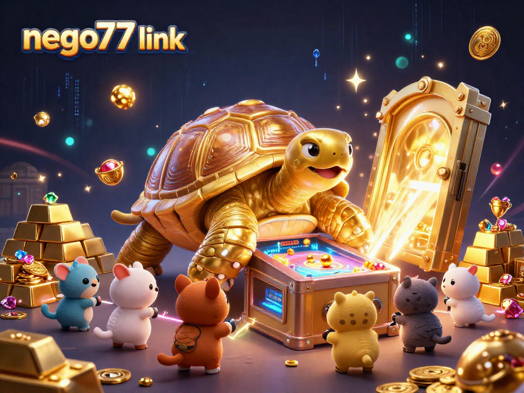 Play with the engaging nego77 link at an exciting 3D casino featuring a colossal golden tortoise.