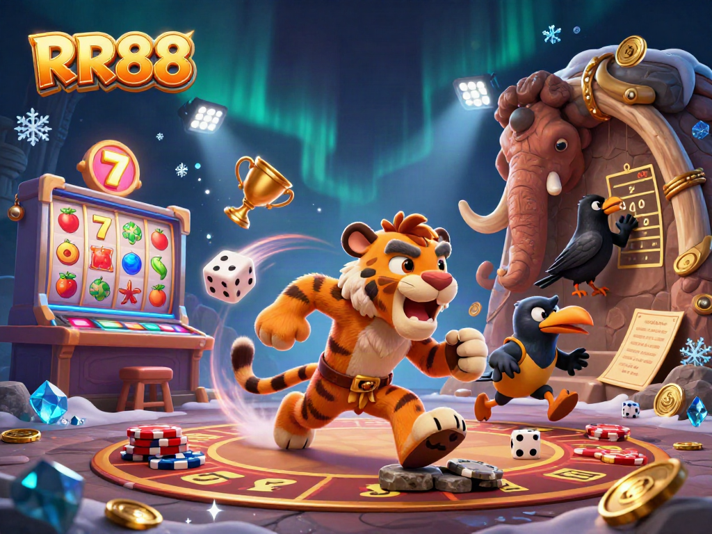 Experience thrilling casino moments with RR88 featuring cavemen and dynamic jackpot scenes