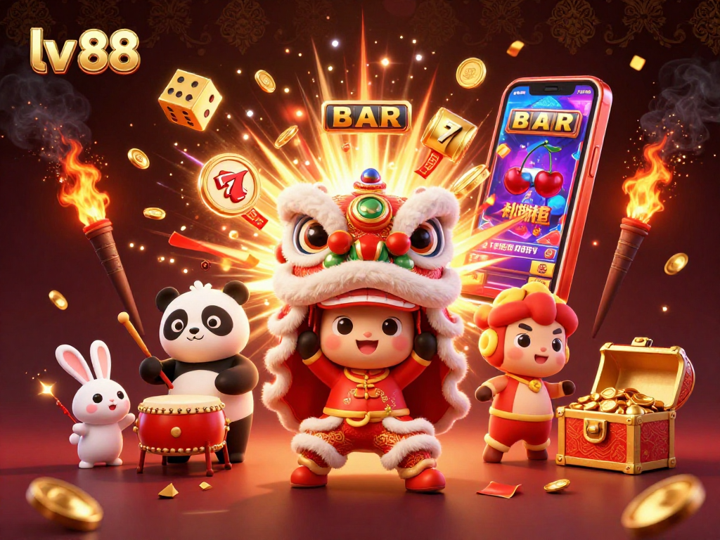 Win big at lv 88 with thrilling casino experiences and vibrant lion dance illustration.
