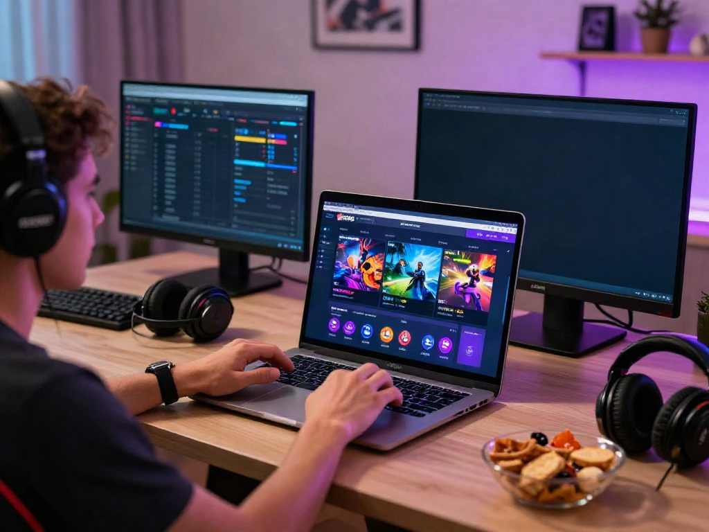 Engaged gamer enjoying RED88 platform at home with snacks and gaming accessories.