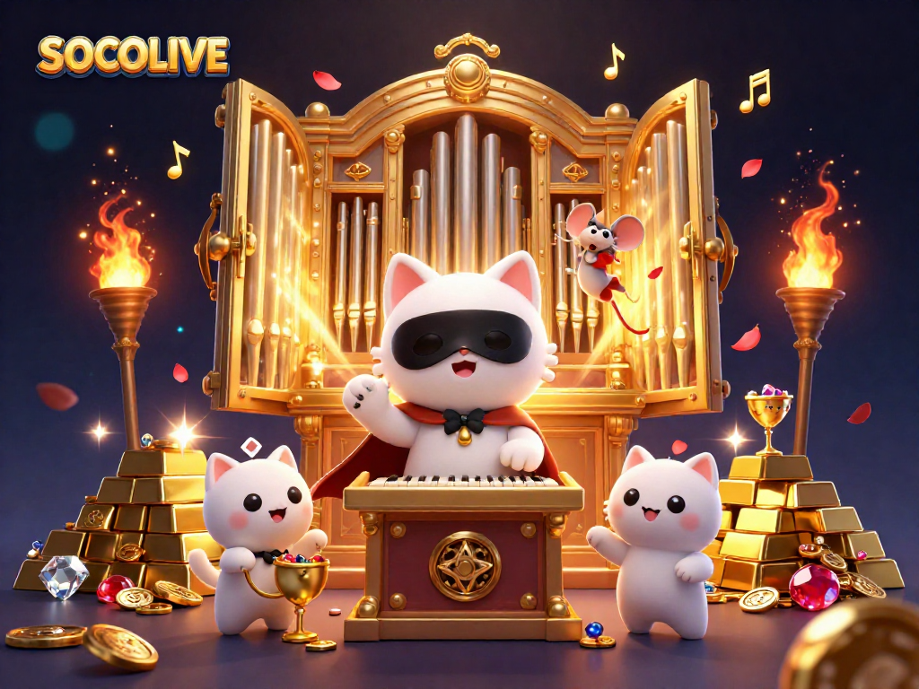 SOCOLIVE's vibrant, dynamic casino illustration captures the thrill of winning with acrobatic characters and dazzling treasures.