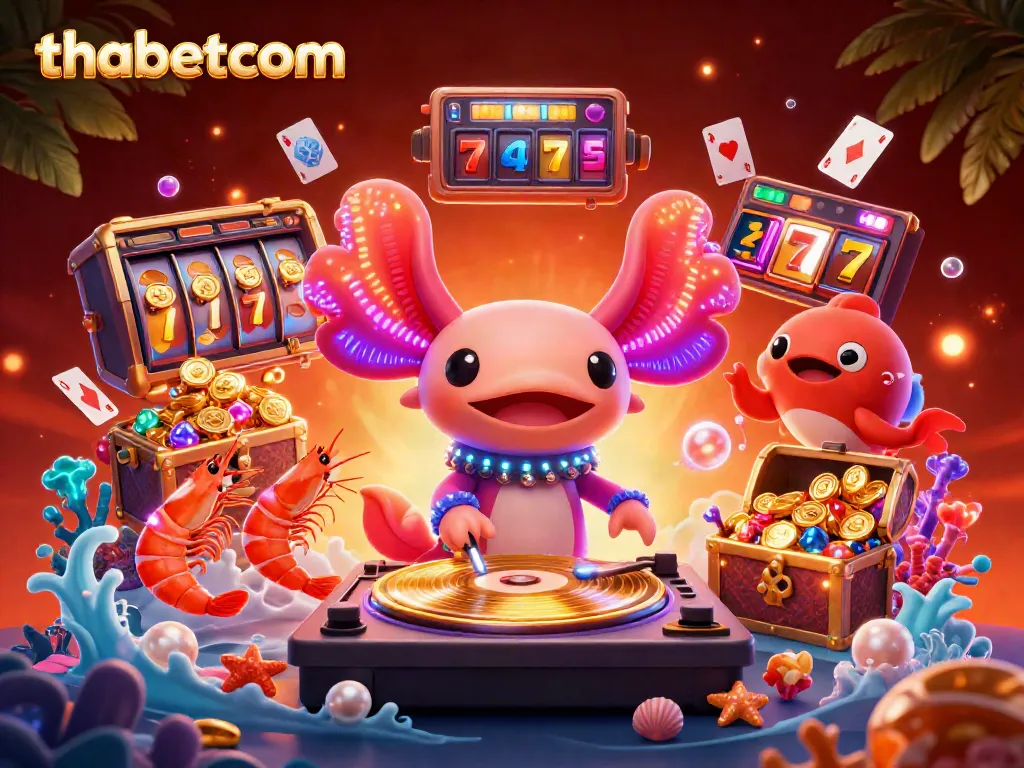 Engage with thabetcom's vibrant casino scene featuring neon characters and dynamic slot elements.