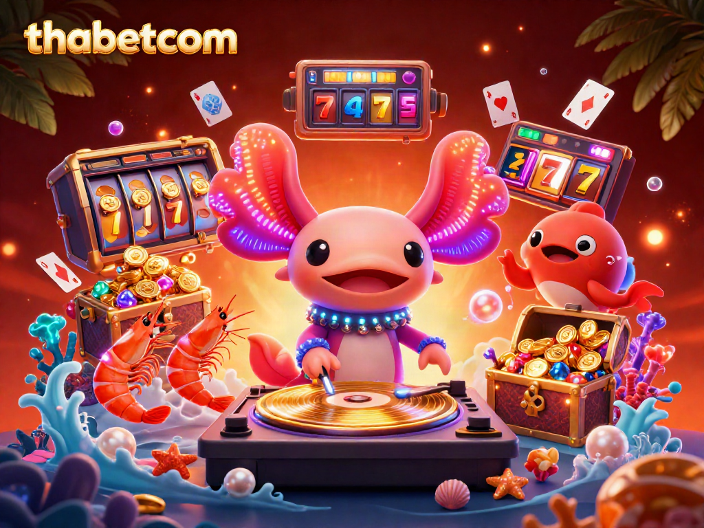 Engage with thabetcom's vibrant casino scene featuring neon characters and dynamic slot elements.