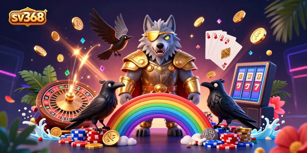 Experience thrilling gameplay with sv368 on a vibrant casino scene featuring Odin and his ravens.