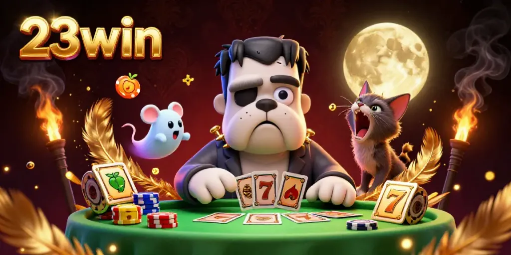 Experience thrilling card games at 23win, featuring characters and exciting casino elements.