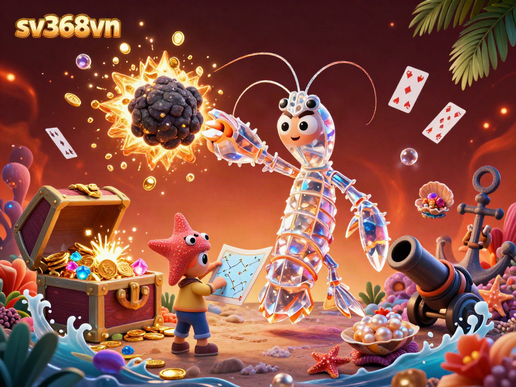 Experience the thrilling action of sv368vn with a galactic samurai mantis shrimp amidst an explosion of gems and coins.