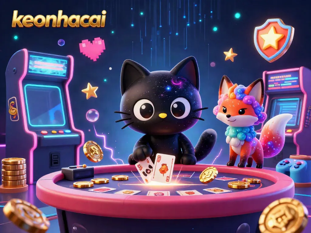 Experience the thrill of keonhacai with a captivating cosmic casino scene featuring unique characters and gaming elements.