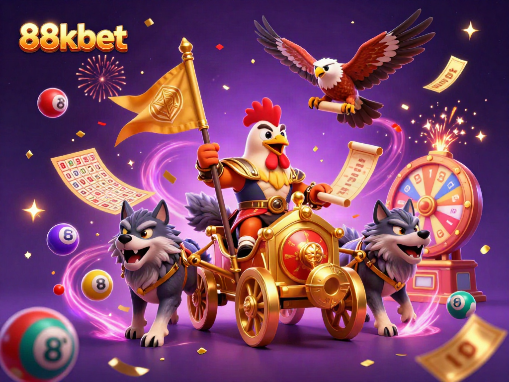 Win big with 88kbet in this vibrant illustration showcasing rich casino elements.