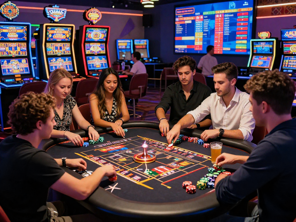 Giocatori entusiasti al casinò online non AAMS, immersi nell'azione e nella competizione.