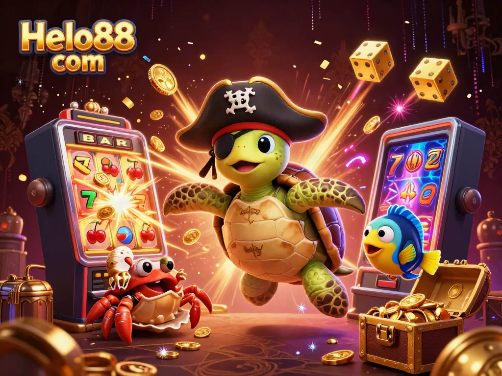 Engage with Helo88 com through this vibrant casino illustration featuring a treasure-themed scene.