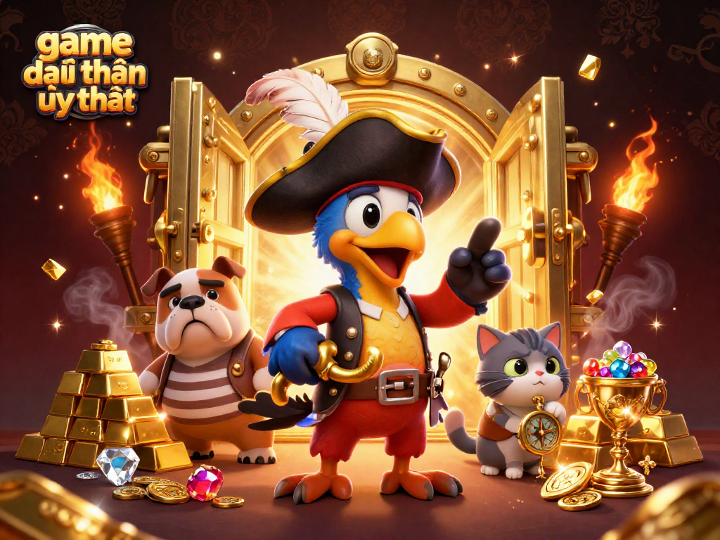 Engage with game đổi thưởng uy tín through a vibrant 3D casino scene filled with treasures and lively characters.