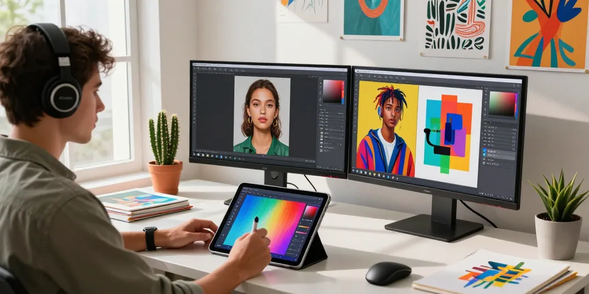 Creating stunning visuals with a free AI image editor in a bright home office.