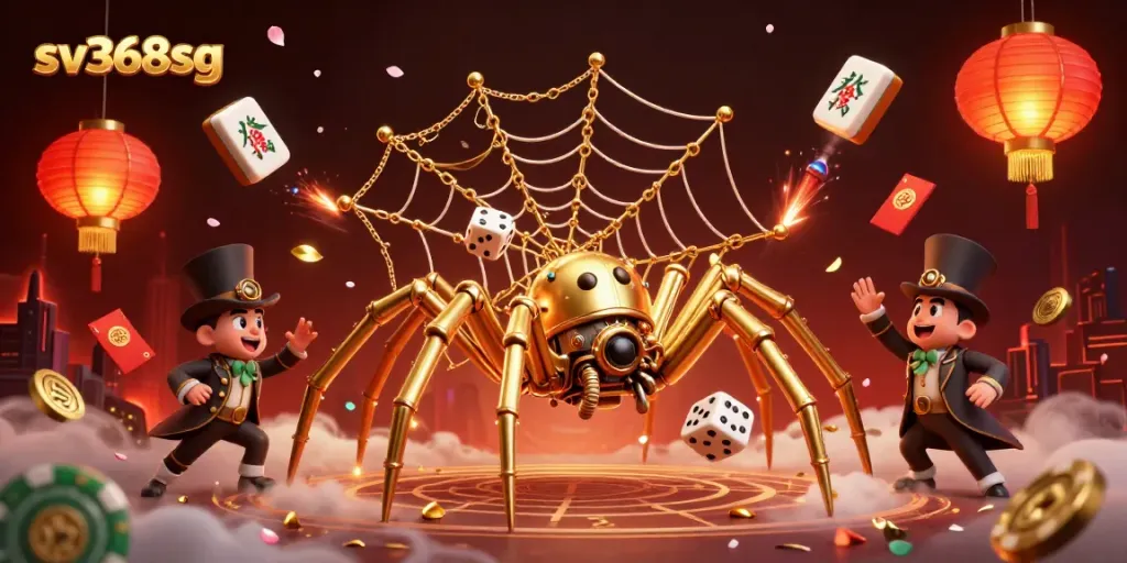 Engage in thrilling games at sv368sg with a vibrant, steampunk-themed 3D casino illustration.