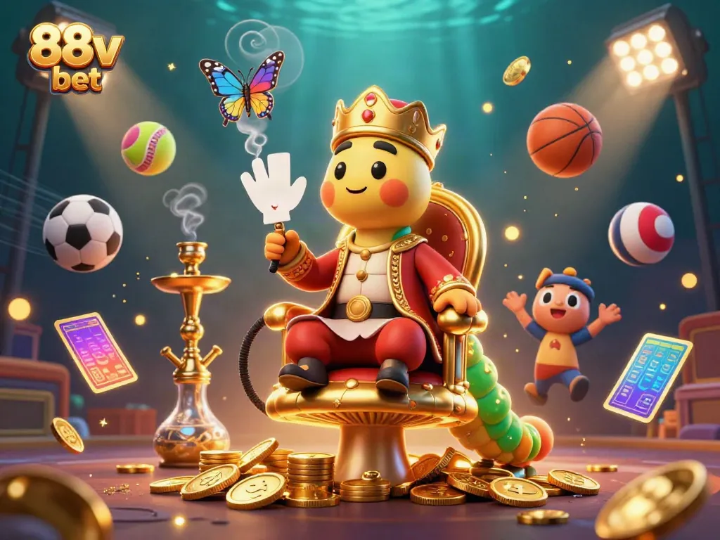 Experience thrilling sports bets with 88v bet in an ultra-detailed cartoon illustration featuring a unique hookah-master.