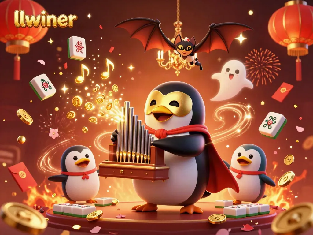 Experience thrilling wins with llwiner in this dynamic casino illustration featuring animated characters and festive elements.