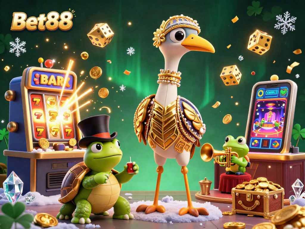 Experience the vibrant Bet88 gaming excitement with cartoon characters and jackpot symbols.