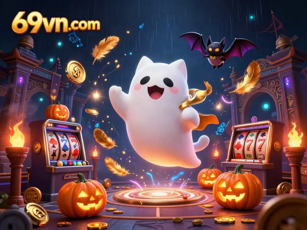 Experience the thrilling essence of gambling with 69vncom in a haunted casino scene featuring ghostly characters.