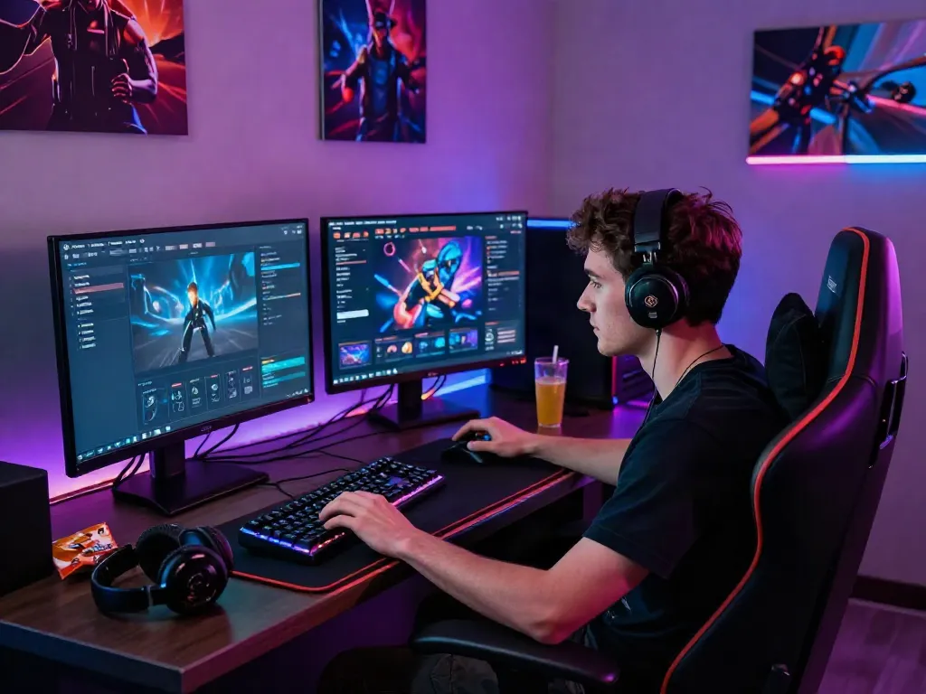 Experience dynamic gaming at https://manclub1.jp.net/ with a confident male gamer immersed in action.