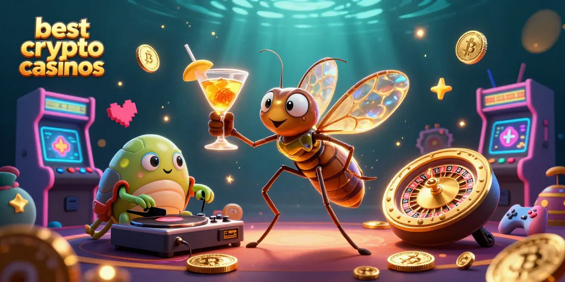 Experience the best crypto casinos with dynamic characters and vibrant gaming elements in a lively scene.