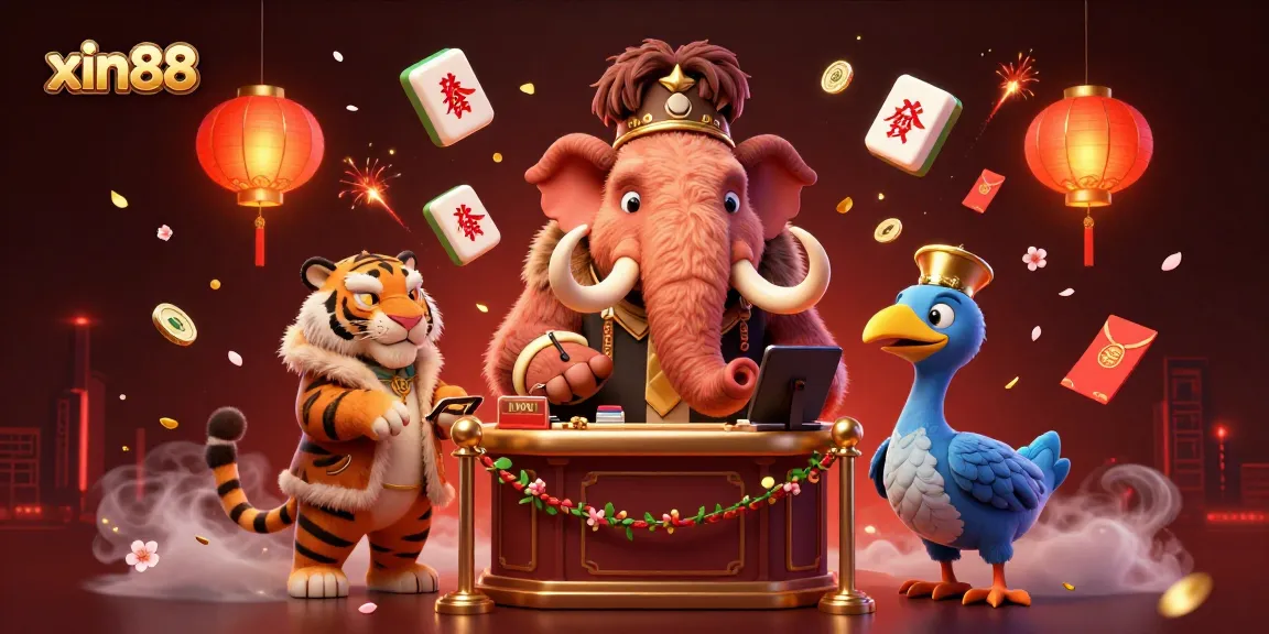 Experience the thrill at xin88, where VIP guests mingle with cartoon creatures in a vibrant casino scene.