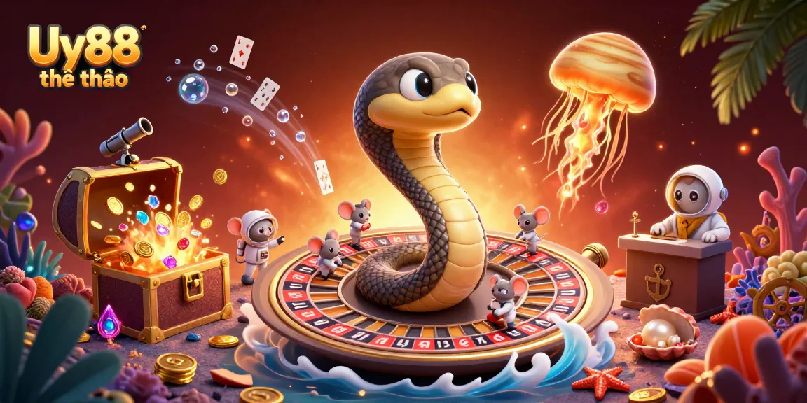 Bet on Uy88 thể thao with a lively 3D casino scene of playful astronaut mice and cosmic elements.