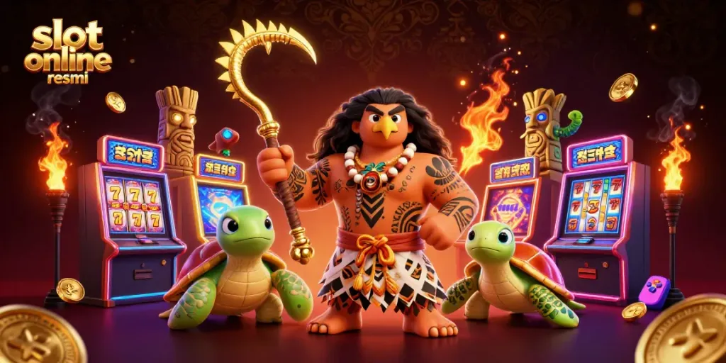 Spin jackpots and win big at slot online resmi, featuring vibrant 3D cartoon elements.