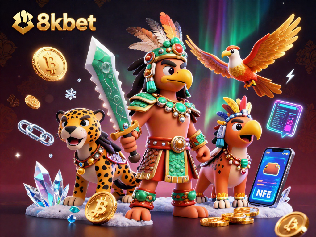 Experience the thrill of 88kbet with vibrant 3D cartoon warriors amidst crypto visuals.