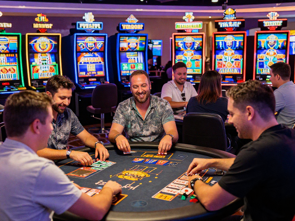 Giocatori felici ai casinò online non AAMS, godendo di un'esperienza di gioco coinvolgente e ricca di colori.