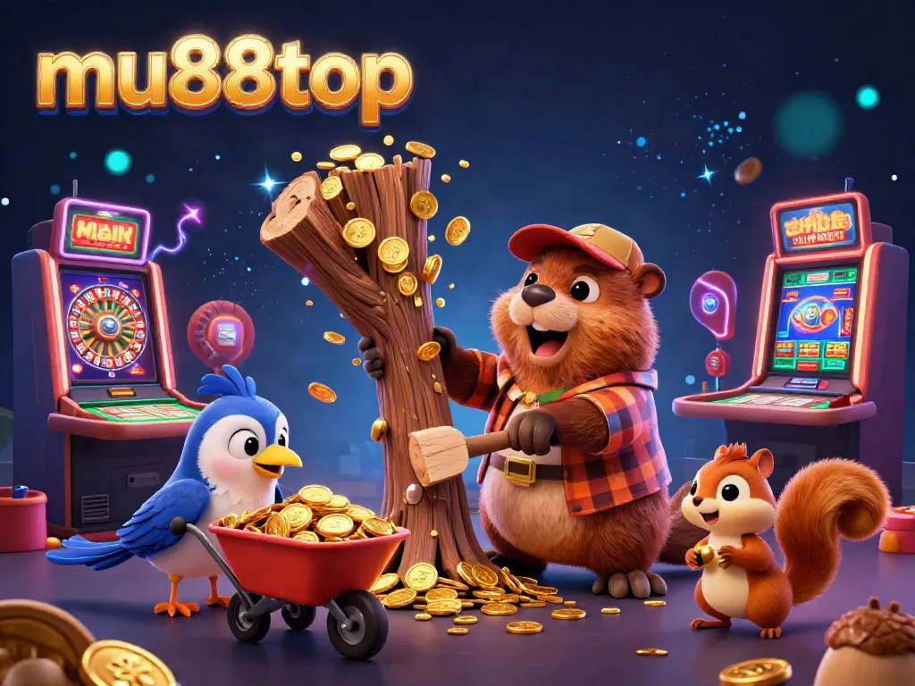 Experience thrilling slots and jackpots at mu88top with a vibrant casino scene featuring lively characters.